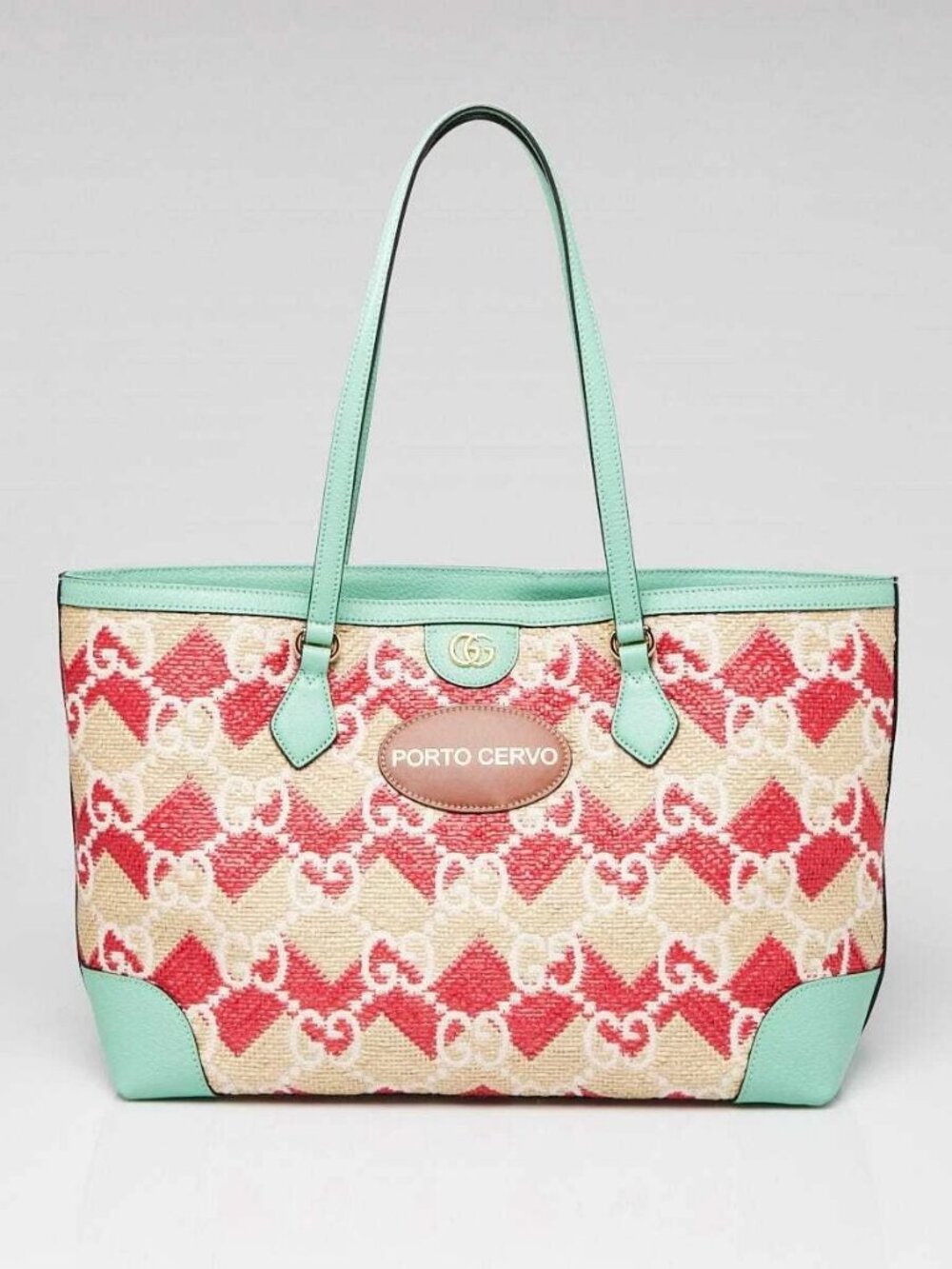 Gucci Green/Raffia GG Ophidia Porto Cervo Medium Tote Bag